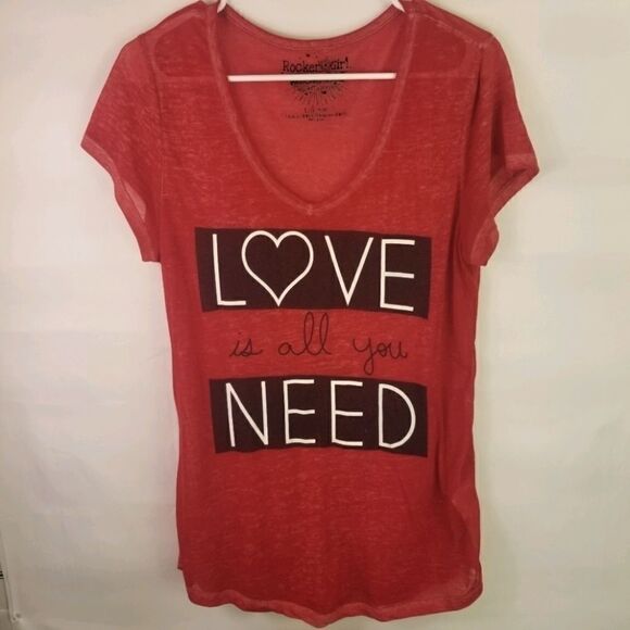 Burn out tee. Red. Love is all you need. Size L. - Picture 1 of 7